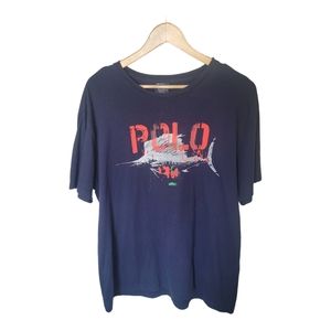Polo by Ralph Lauren Men Vintage Swordfish Navy T-shirt with Neon Graphic Size L